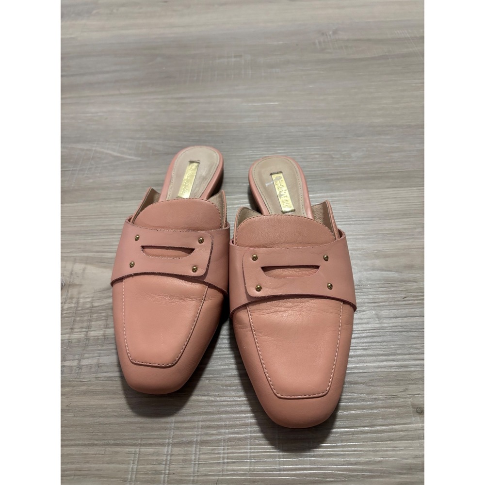 Louise et Cie Pink Leather Penny Loafer Mules Square Toe Studded Flats 6.5M 37